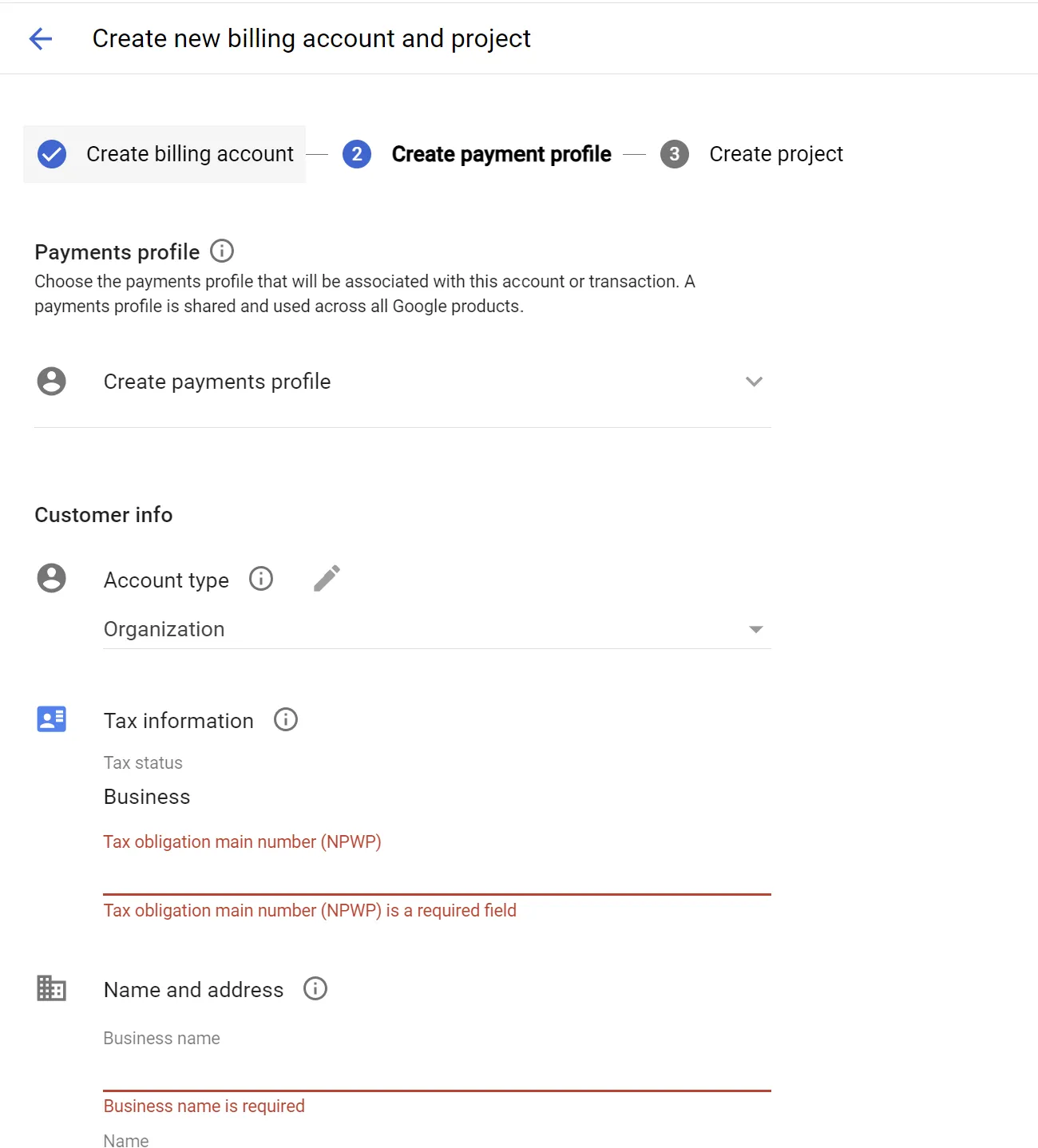 Create a 'Payment profile'